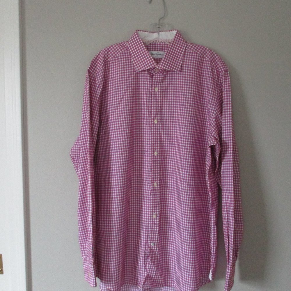 Robert Graham Button Down Shirt Men L Pink Check Size 17 neck
